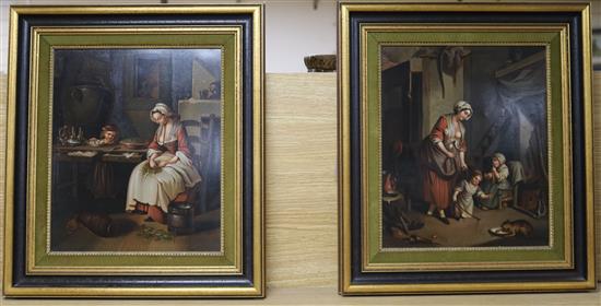 19th century German School, pair of oils on zinc panels, kitchen interiors 31 x 25cm